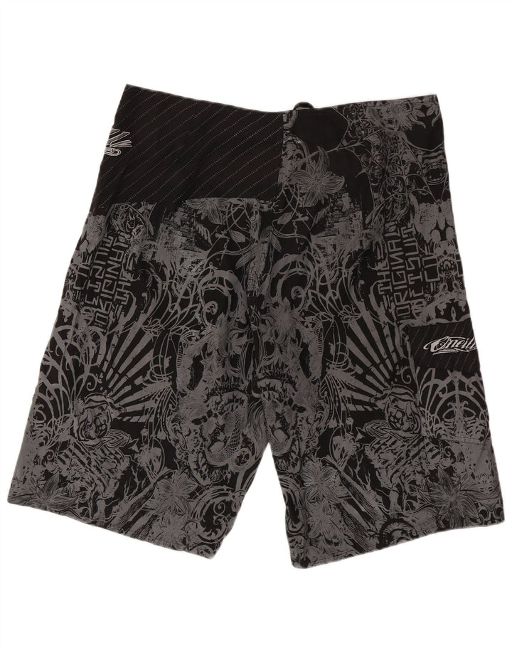 Vintage hombres gráfico natación pantalones cortos XL negro floral poliéster