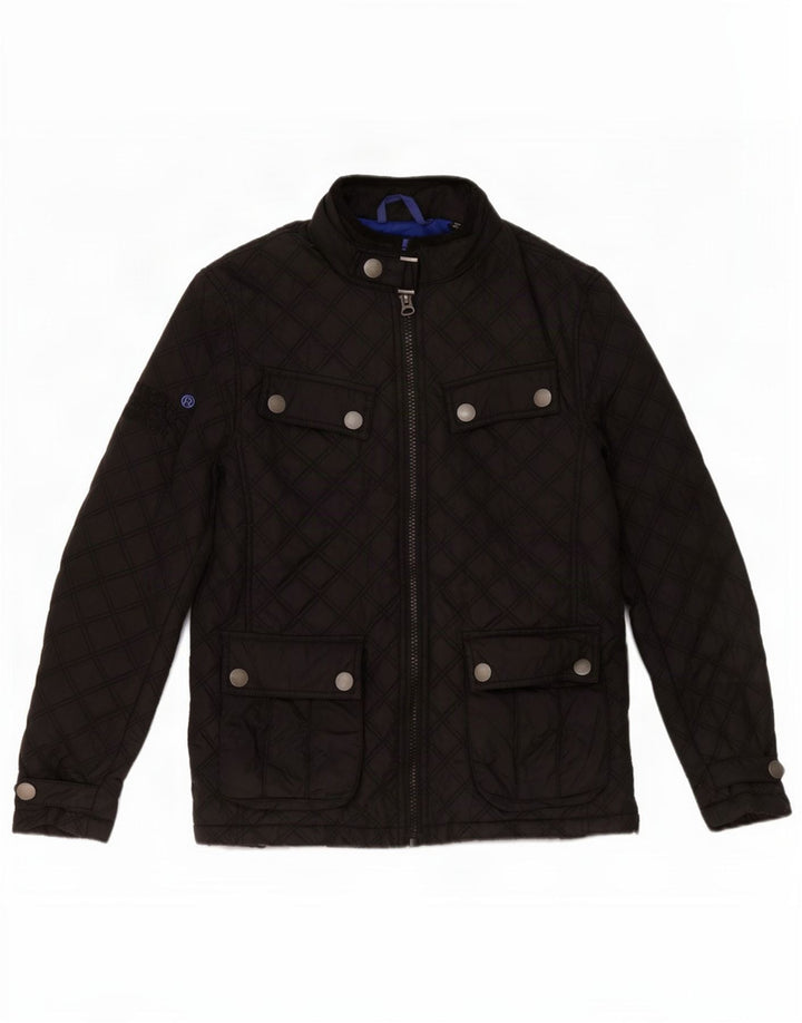 Superdry Chaqueta acolchada estilo motor para hombre, talla 36, poliéster negro pequeño