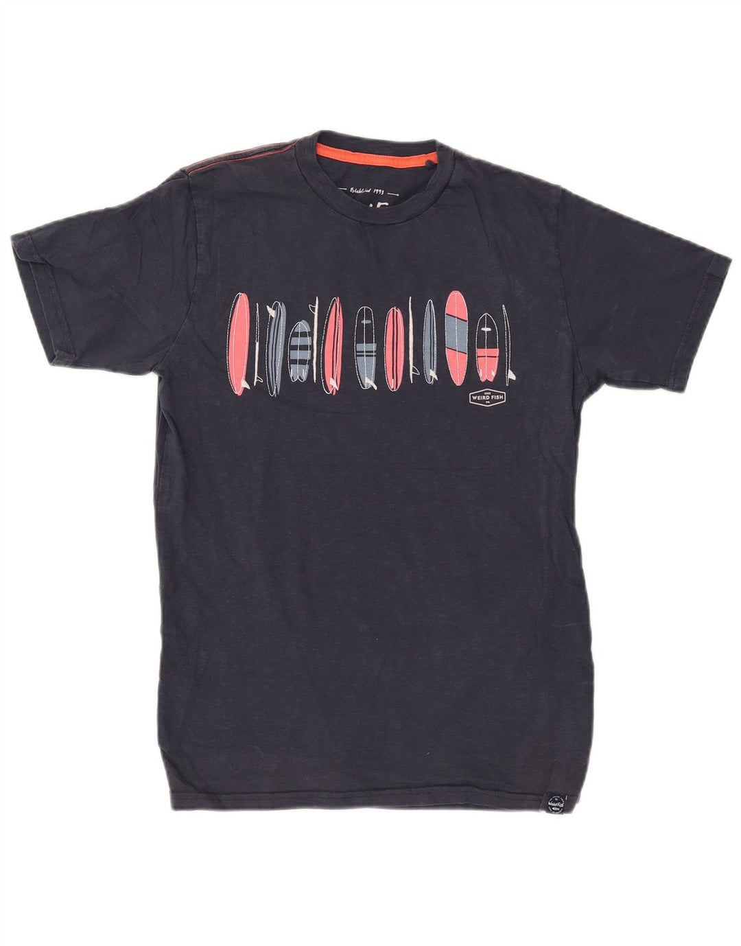 WEIRD FISH Camiseta gráfica para hombre Top pequeño algodón azul marino