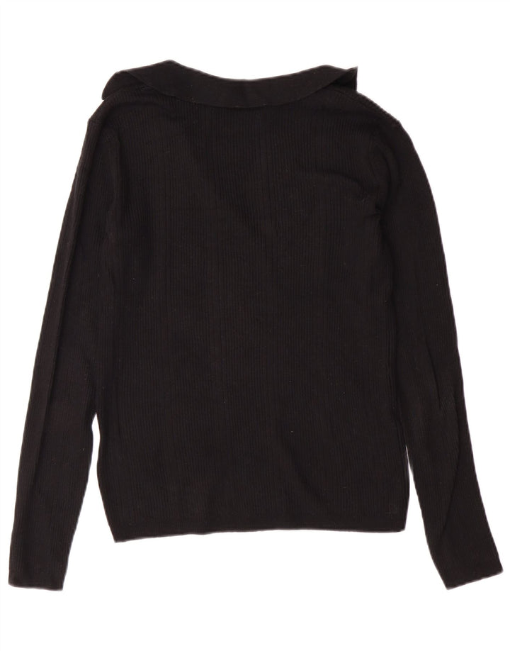 MARKS & SPENCER Suéter tipo jersey con cuello polo para mujer UK 8 Small Viscosa negra
