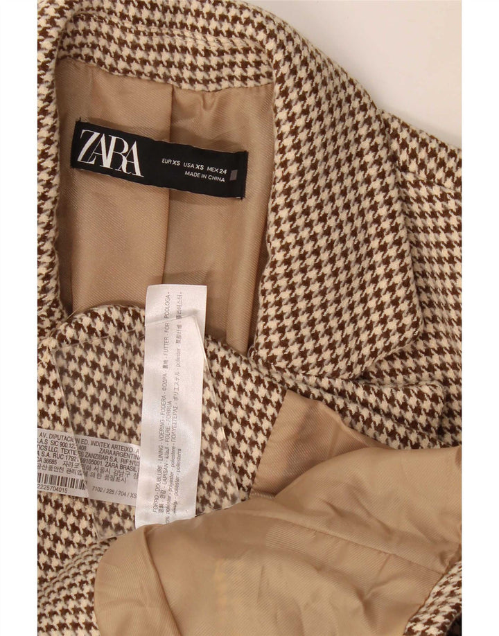 Zara Chaqueta tipo blazer extragrande con 2 botones para mujer UK 6 XS Marrón pata de gallo