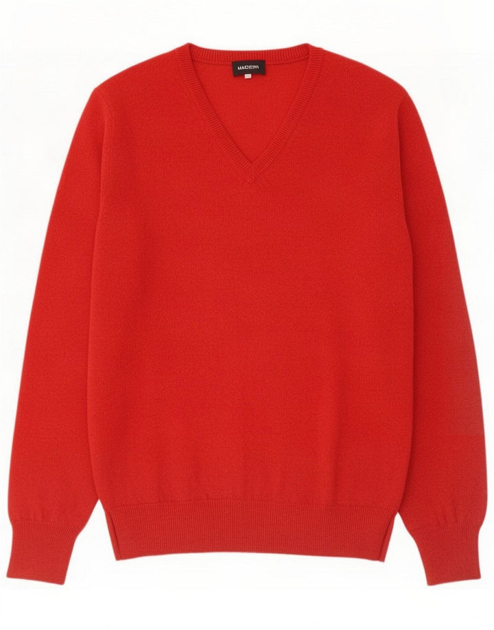 Jersey vintage con cuello en V para hombre de lana roja grande