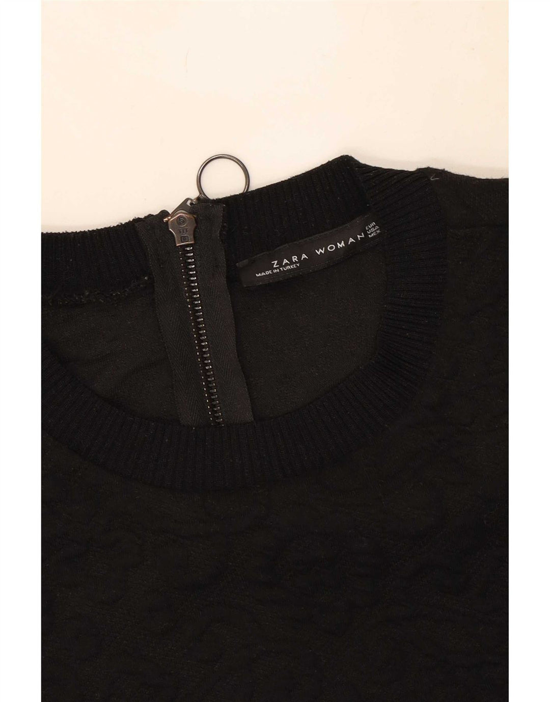 Zara Vestido Básico De Manga Corta Para Mujer UK 40 Small Black Paisley Poliéster