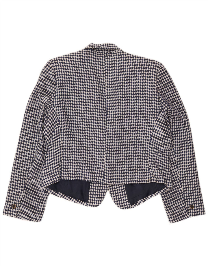 NORTON MCNAUGHTON Womens Crop Blazer Jacket UK 14 Medium Blue Houndstooth