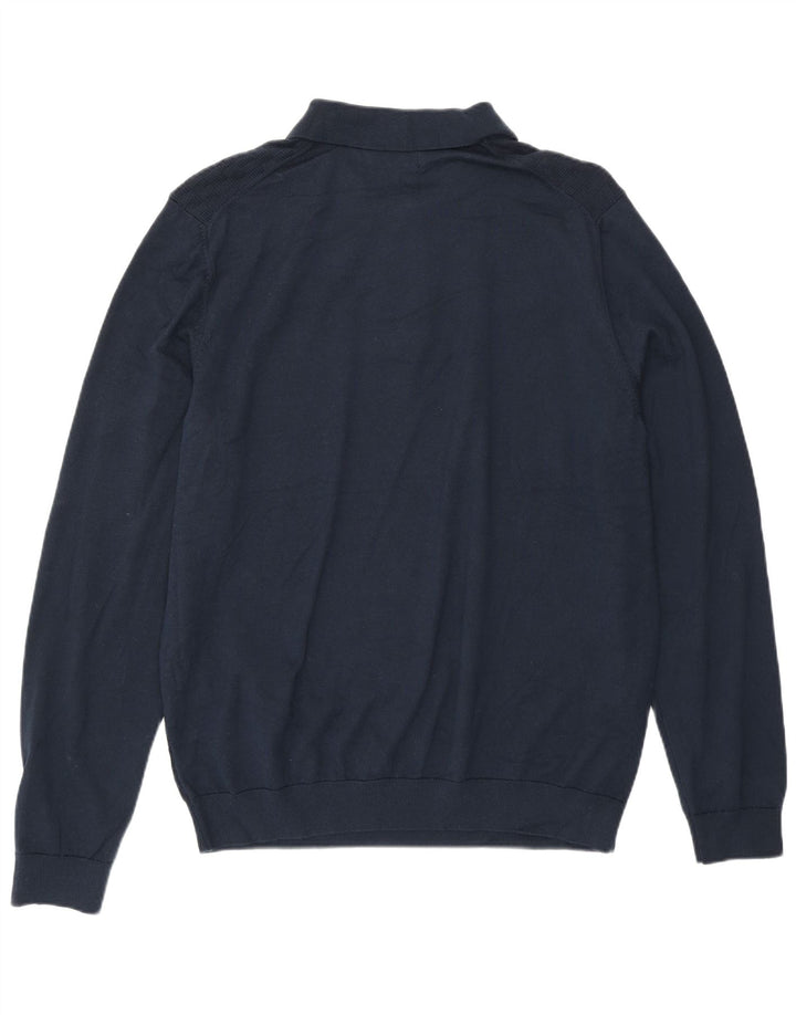 Marks & Spencer Suéter tipo jersey con cuello tipo polo para hombre, tamaño grande, azul marino, geométrico