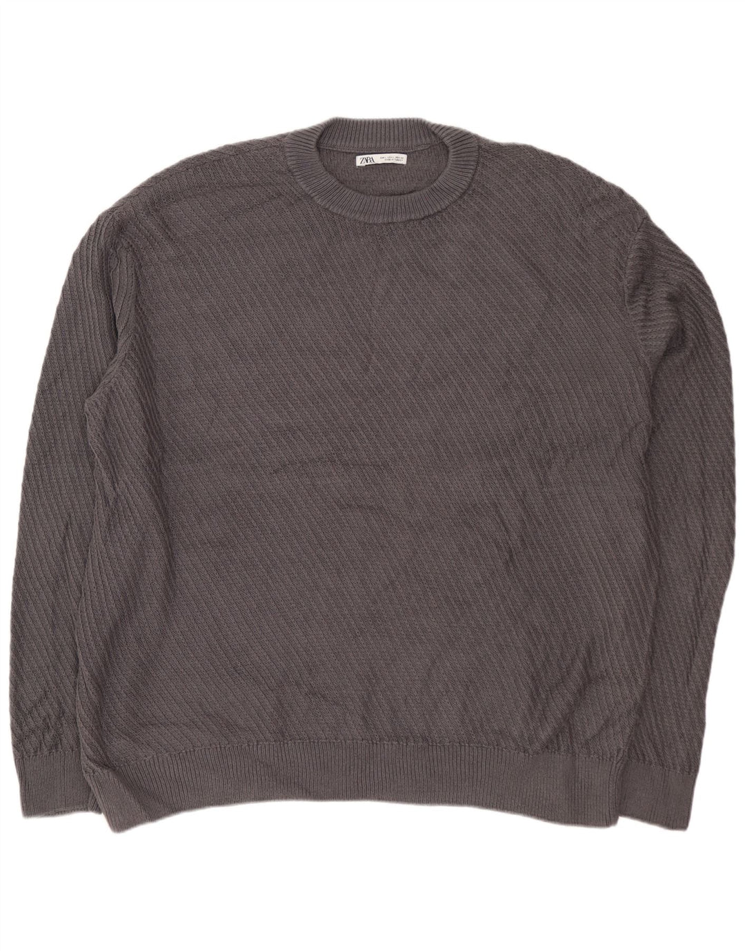 ZARA Hombre Jersey Suelto Con Cuello Redondo Y Ajuste Holgado Grande Gris