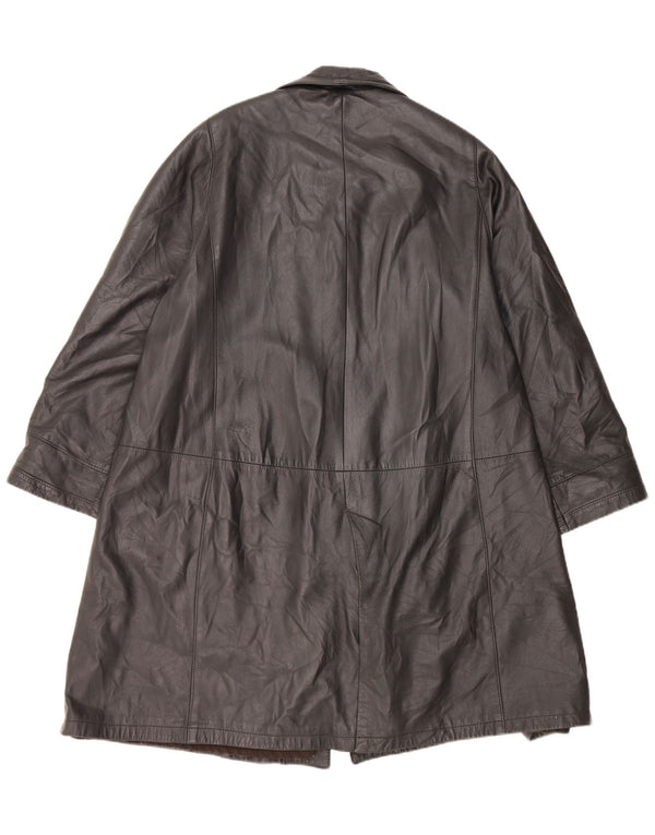 Vintage mujer cuero abrigo Reino Unido 16 grande negro