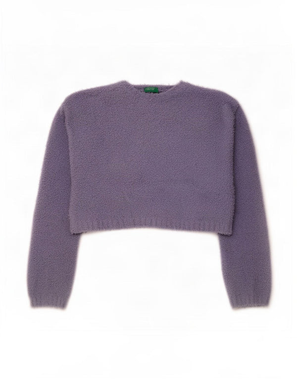 Benetton Jersey Corto Con Cuello Barco Para Mujer UK 44 Mediano Púrpura