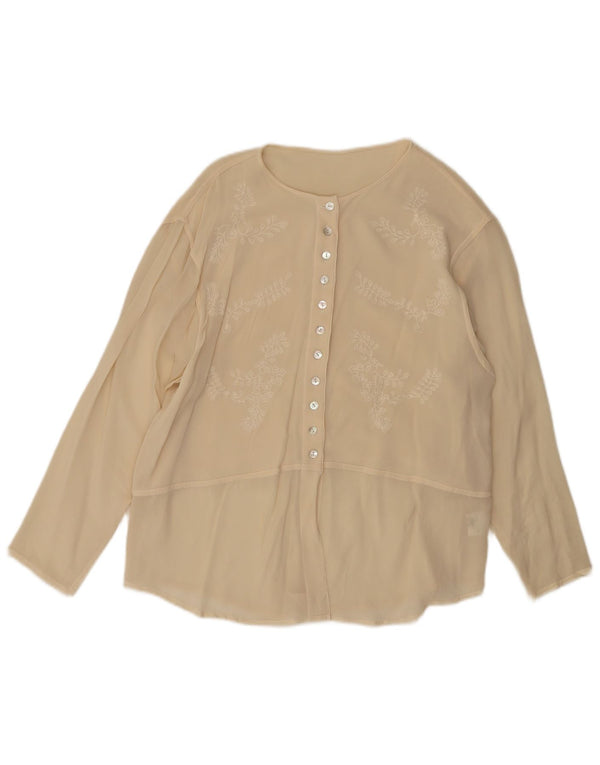 Vintage mujer camisa blusa Reino Unido 14 grande beige floral seda