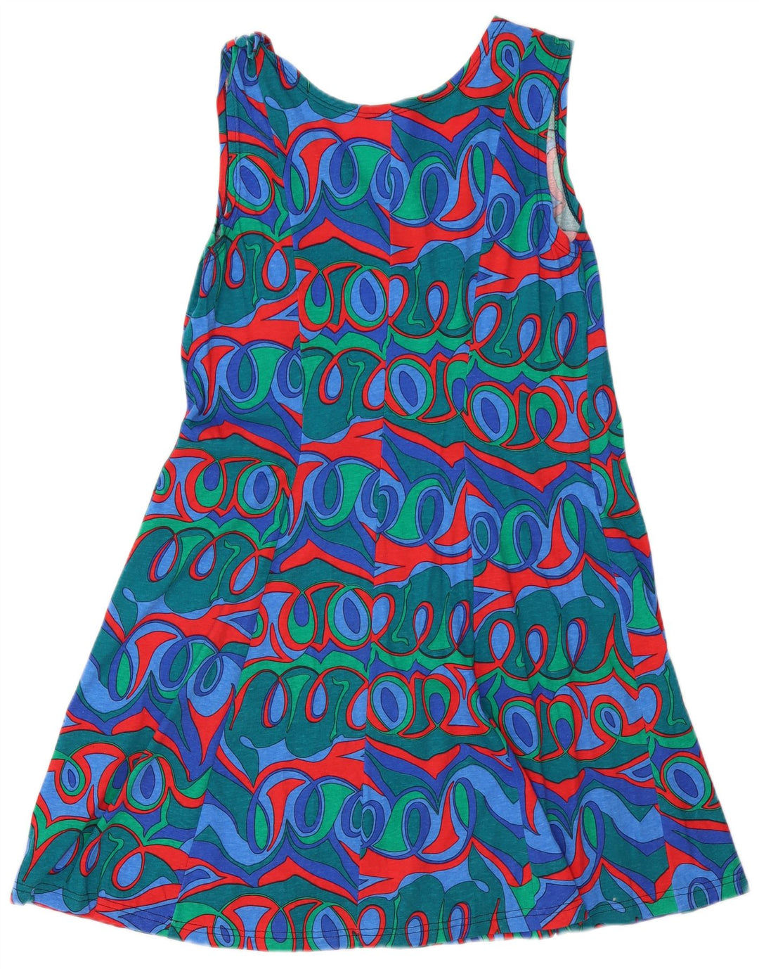 Vintage mujer patrón abstracto A-Line vestido Reino Unido 12 medio multicolor