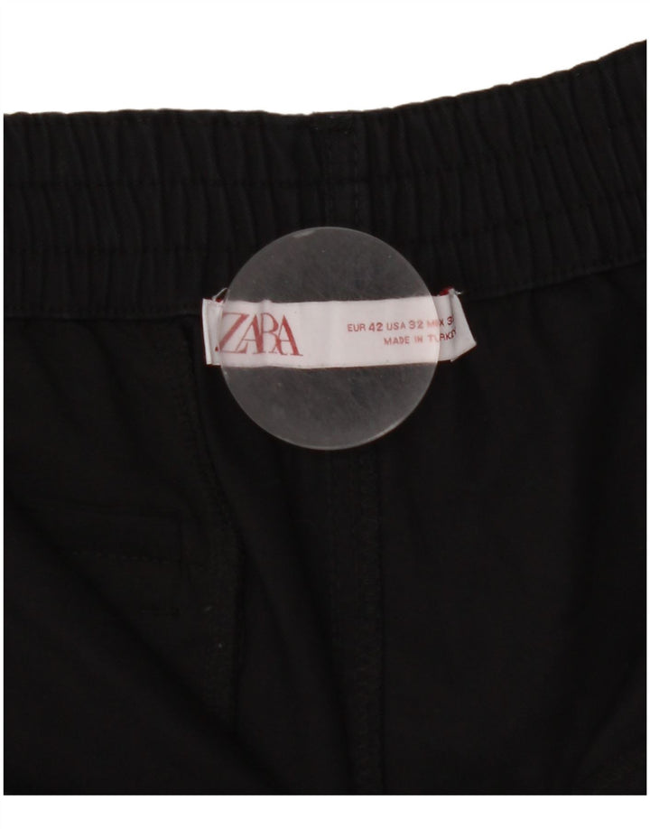 Zara Mens Cargo Shorts EU 42 Grande W32 Algodón Negro