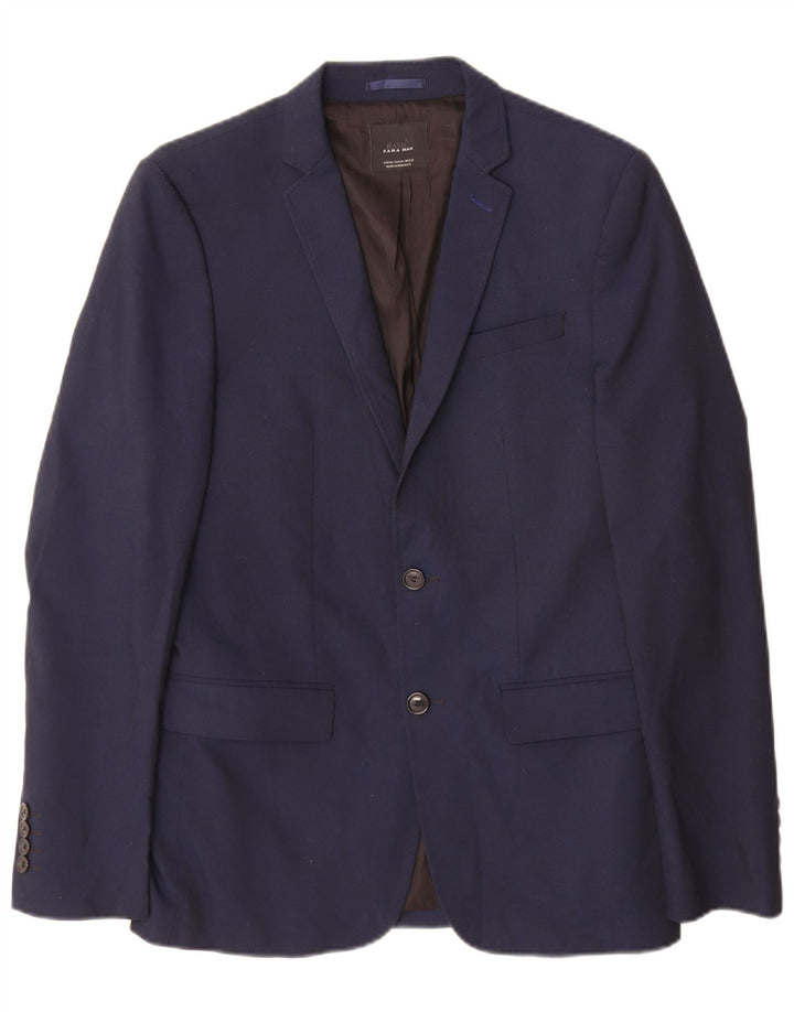 Zara Chaqueta tipo blazer de 2 botones para hombre EU 48 Poliéster azul marino mediano