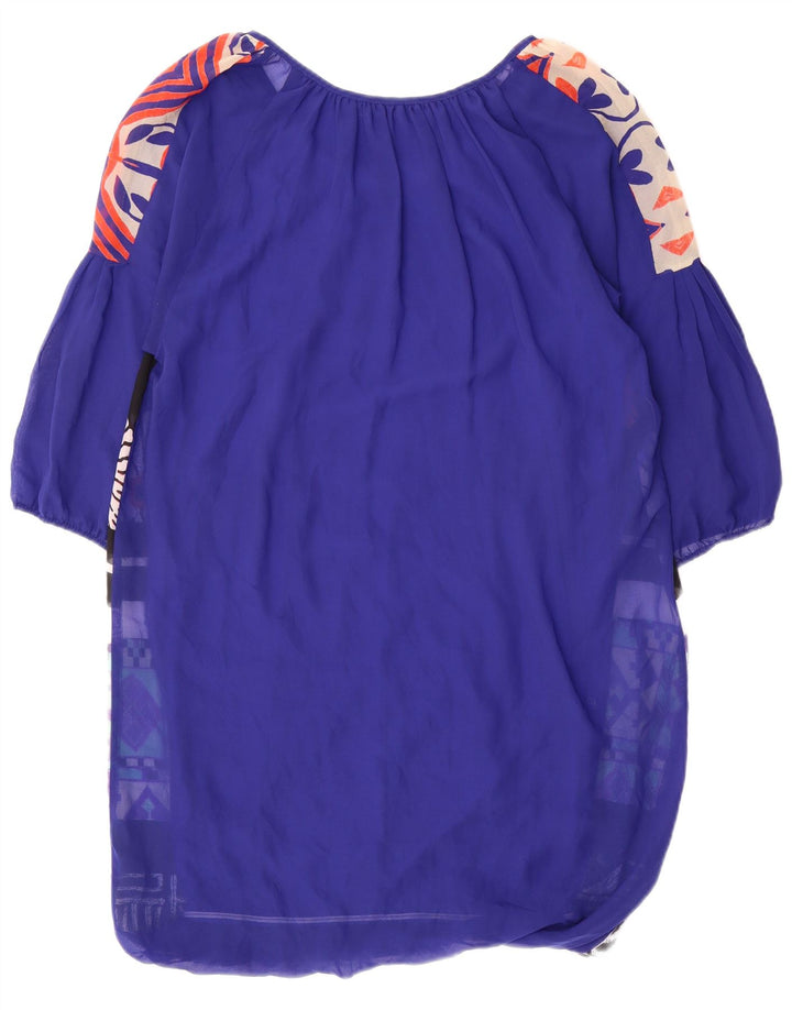 Desigual Vestido caftán gráfico de manga 3/4 para mujer UK 44 Azul medio Patchwork