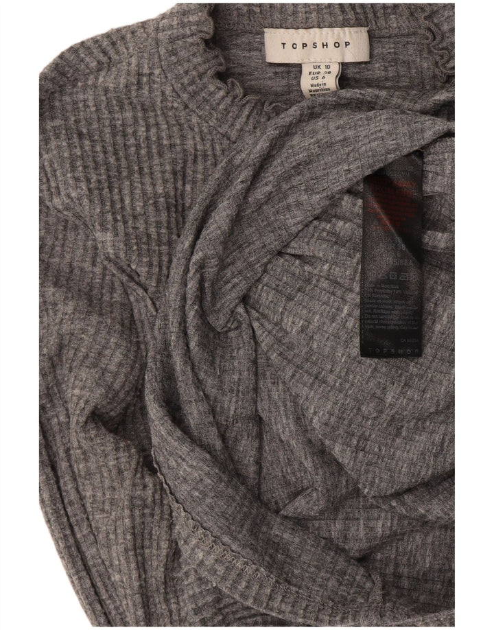 Top corto con cuello y cremallera para mujer Topshop UK 10 Small Grey Moteado Poliéster