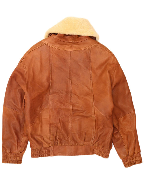 Vintage hombres holgado ajuste bombardero chaqueta de cuero EU 46 pequeño marrón
