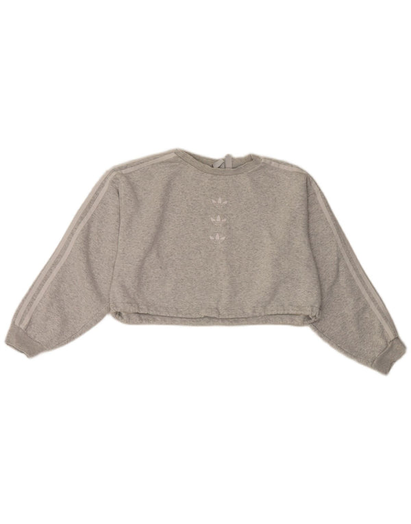 Adidas Mujer Crop Oversize Sudadera Jumper UK 10 Pequeño Gris Moteado