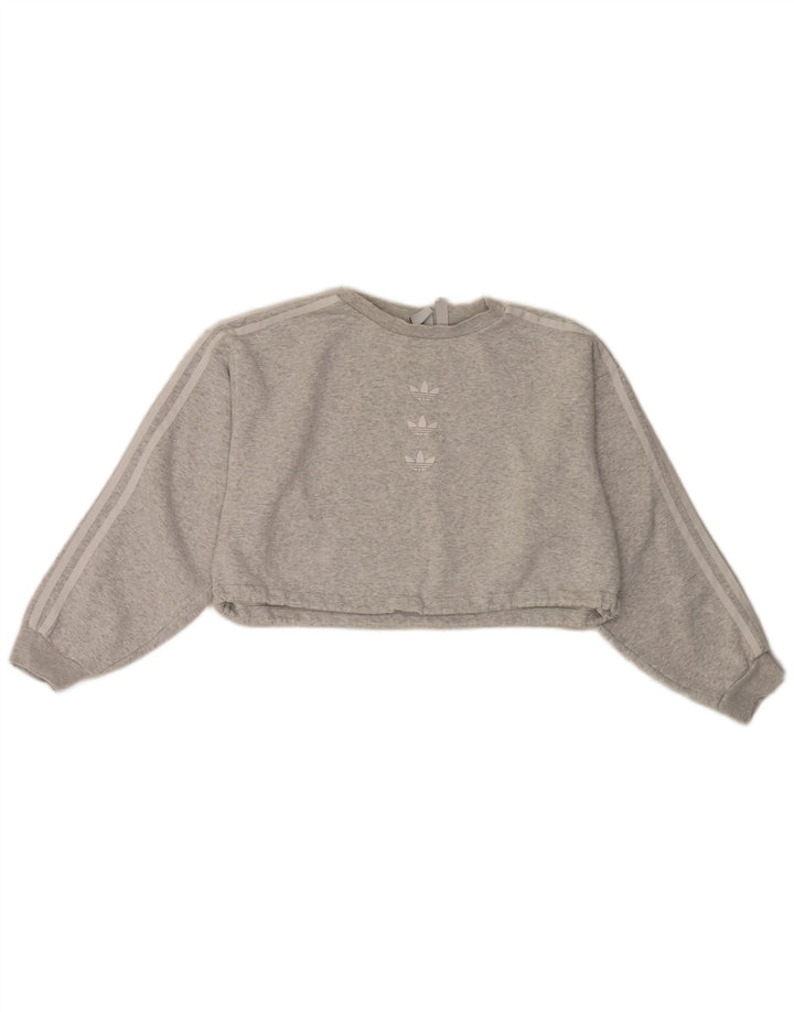Adidas Mujer Crop Oversize Sudadera Jumper UK 10 Pequeño Gris Moteado