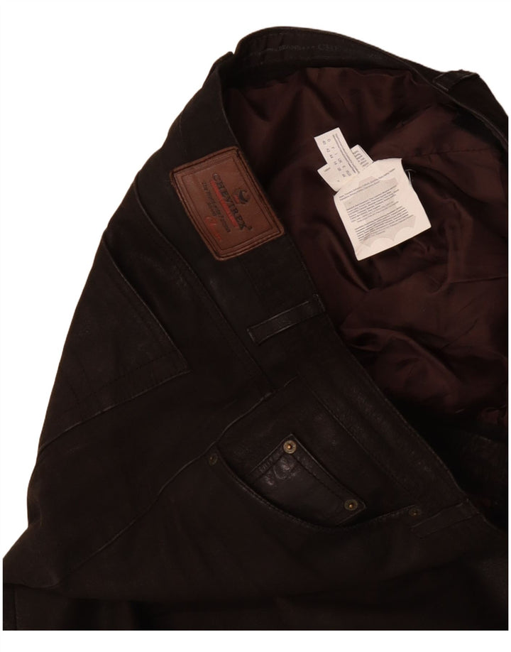 CHEVIREX Pantalón recto de cuero para hombre W40 L33 Cuero marrón
