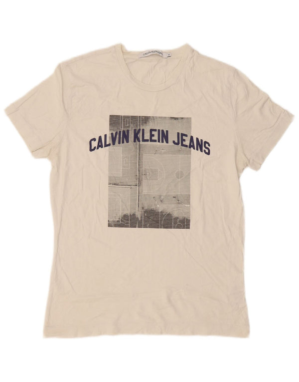Calvin Klein Jeans - Camiseta gráfica para hombre, parte superior de algodón blanco mediano