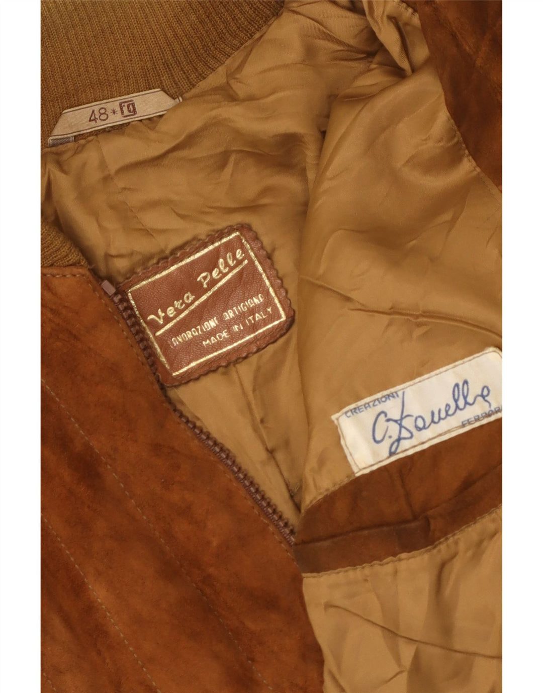 Vintage hombres ante bomber chaqueta IT 48 cuero marrón medio