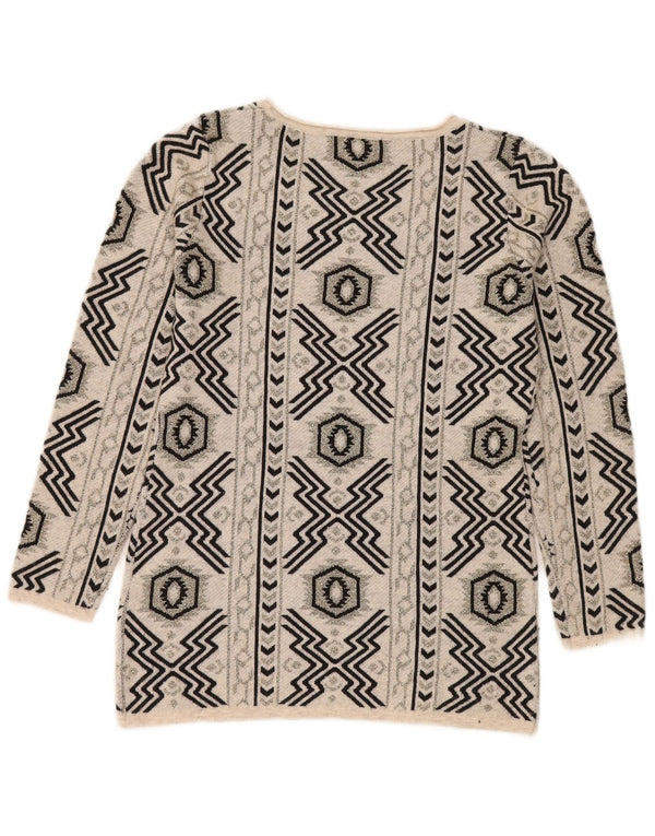 Vintage mujer barco cuello jersey suéter Reino Unido 16 gran beige geométrico nylon