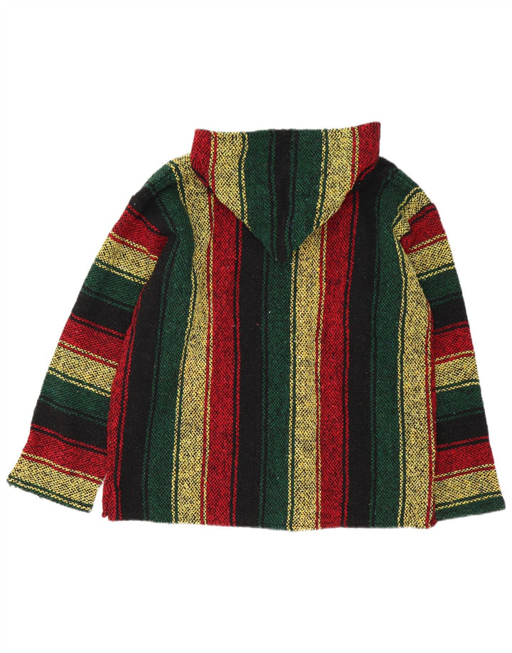 Vintage hombres mexicano con capucha jumper suéter medio multicolor rayas