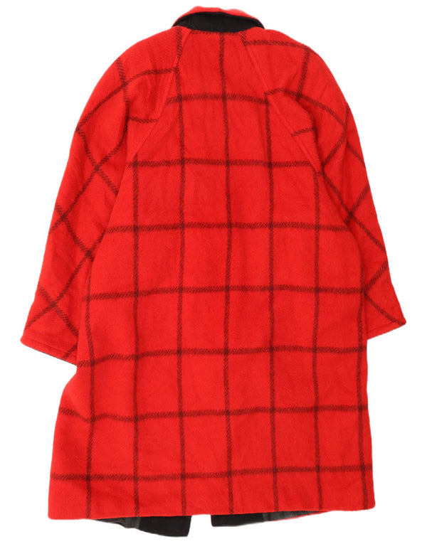 Vintage mujer oversize abrigo de doble pecho IT 44 lana de cuadros rojos medianos