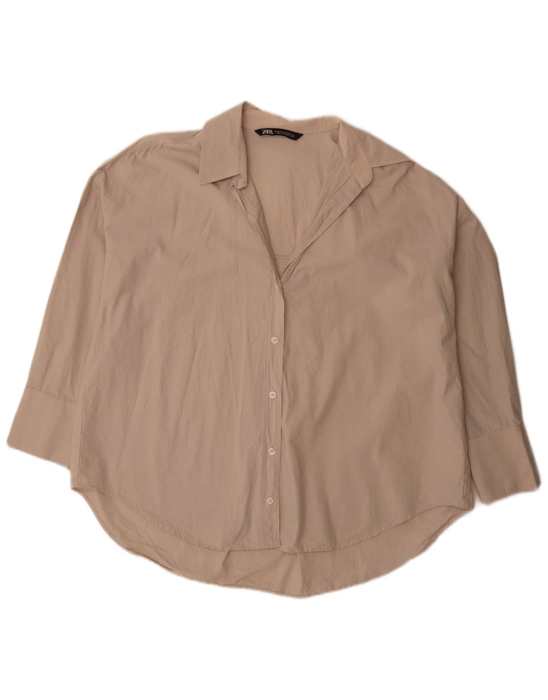 Zara Camisa extragrande de manga 3/4 para mujer UK 44 Algodón beige medio