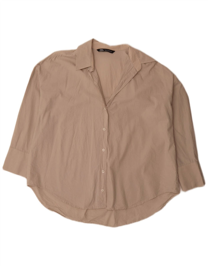 Zara Camisa extragrande de manga 3/4 para mujer UK 44 Algodón beige medio