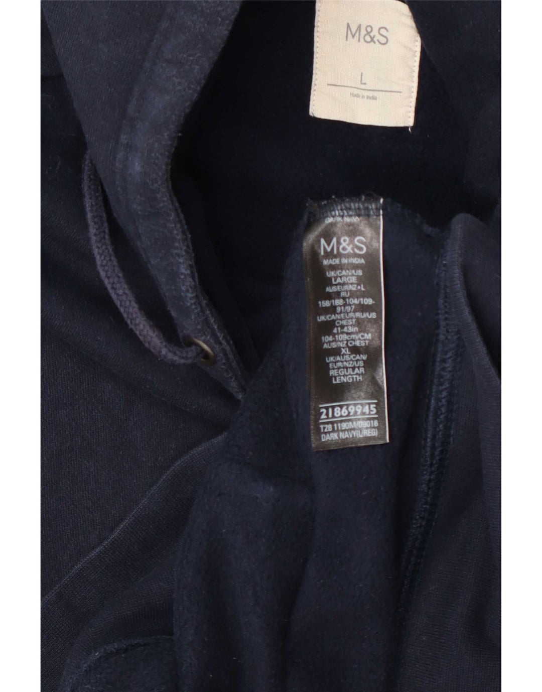 Marks & Spencer - Sudadera con capucha y cremallera para hombre, talla grande, algodón azul marino