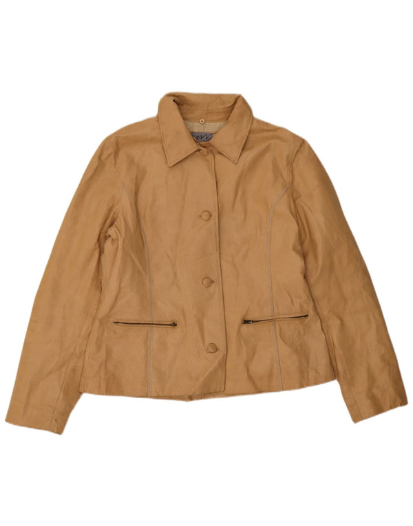 Vintage mujer chaqueta de cuero Reino Unido 18 XL cuero beige