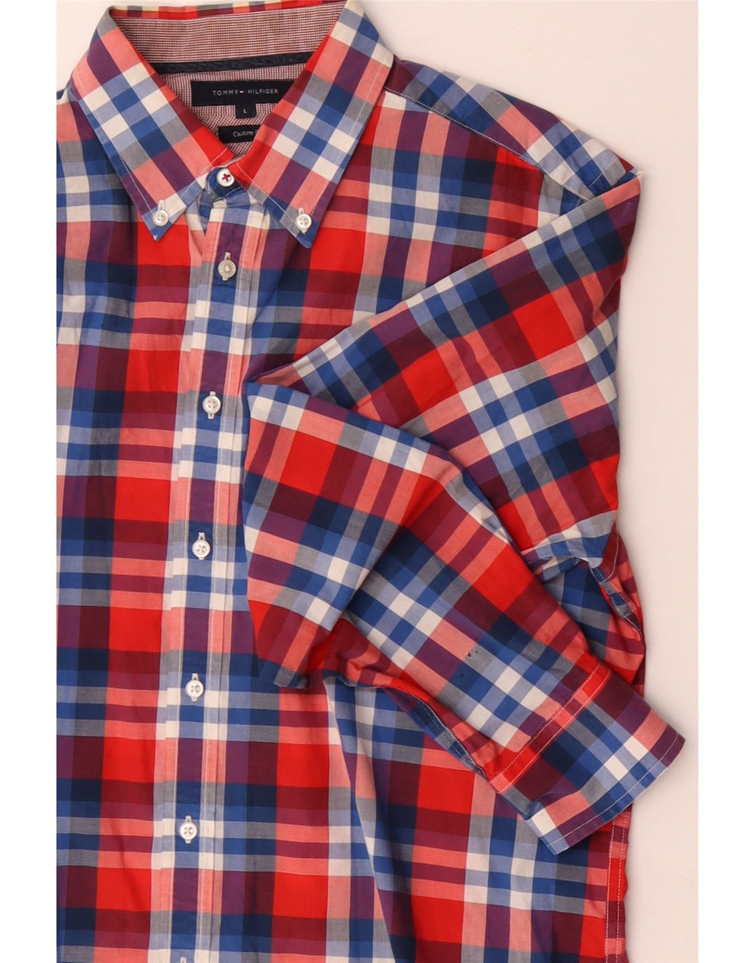 TOMMY HILFIGER Camisa Custom Fit para hombre, talla grande, de algodón con cuadros multicolores