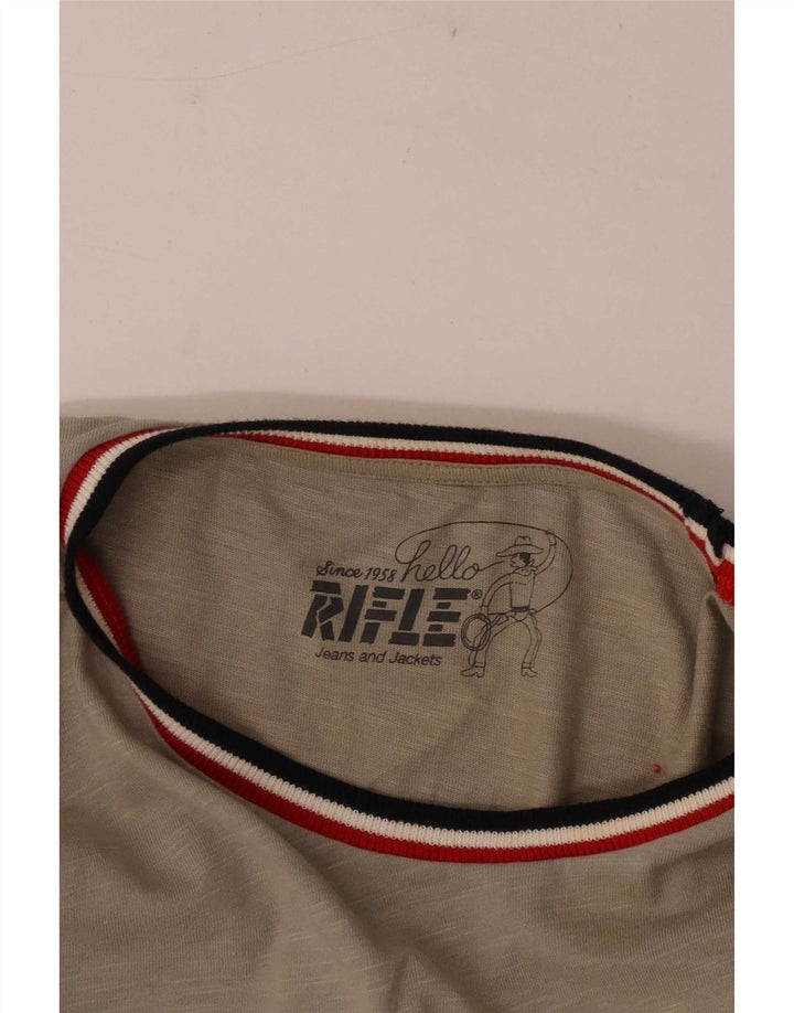 Rifle Hombres Gráfico Top Manga Larga Grande Gris Rayas
