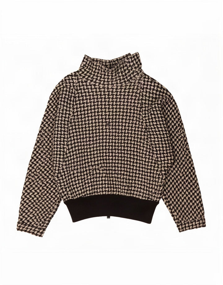 Vintage mujer tortuga cuello jumper suéter Reino Unido 12 mediano negro Houndstooth