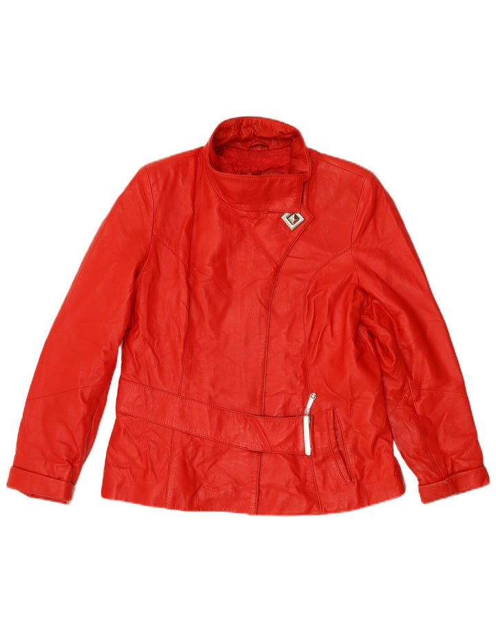 VINTAGE Womens Leather Jacket IT 44 Medium Red Leather