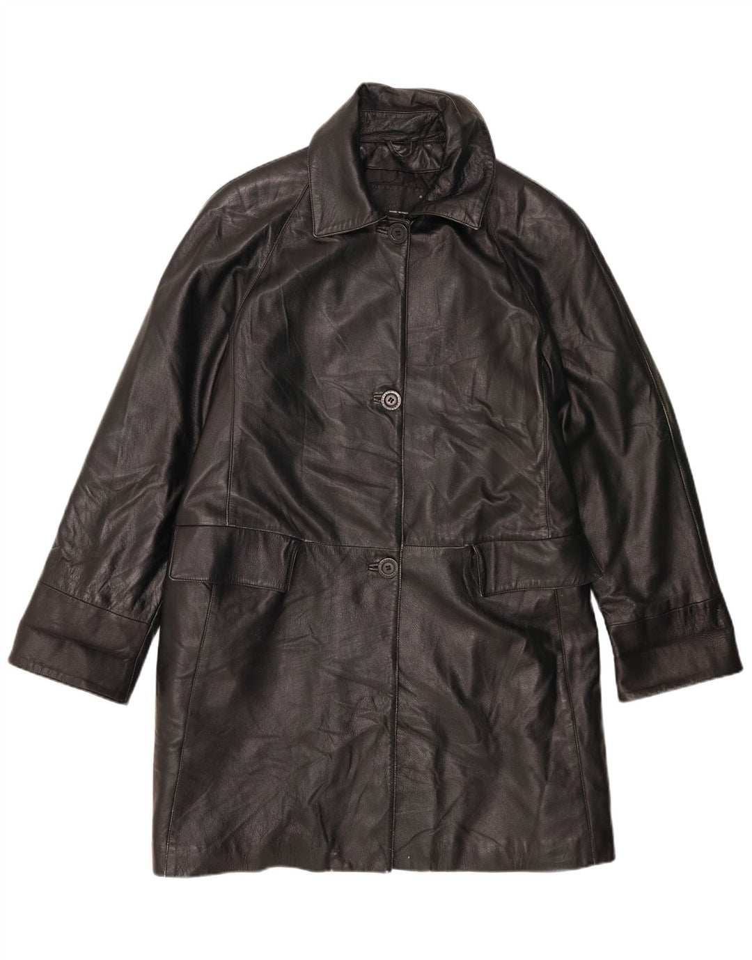 Abrigo de cuero vintage para mujer IT 42 Cuero negro medio