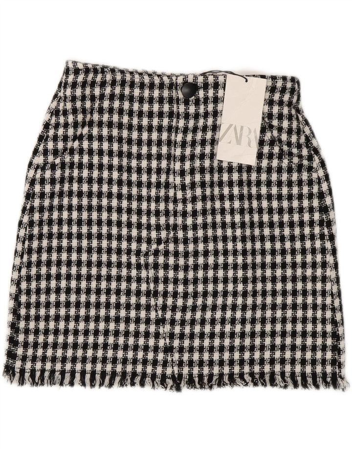 Zara Mujer Minifalda Pequeña W26 Algodón A Cuadros Negro