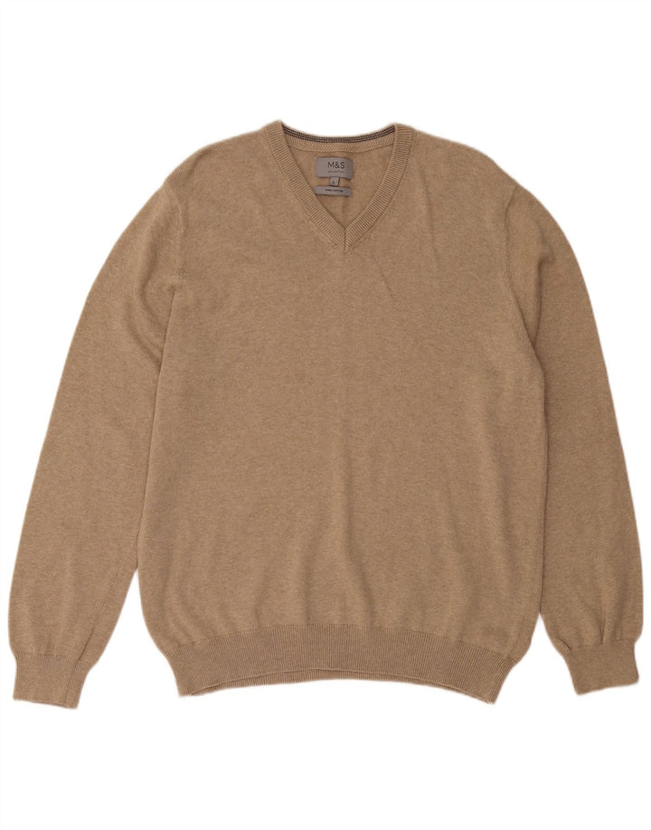 MARKS & SPENCER Jersey con cuello en V para hombre, talla grande, algodón marrón