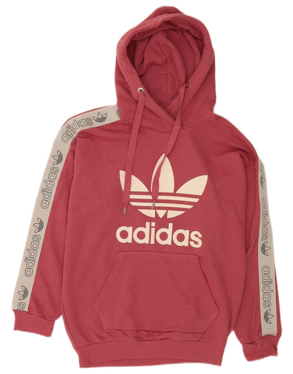 Adidas - Sudadera con capucha para mujer, diseño gráfico de gran tamaño, talla 8, XS, algodón rosa