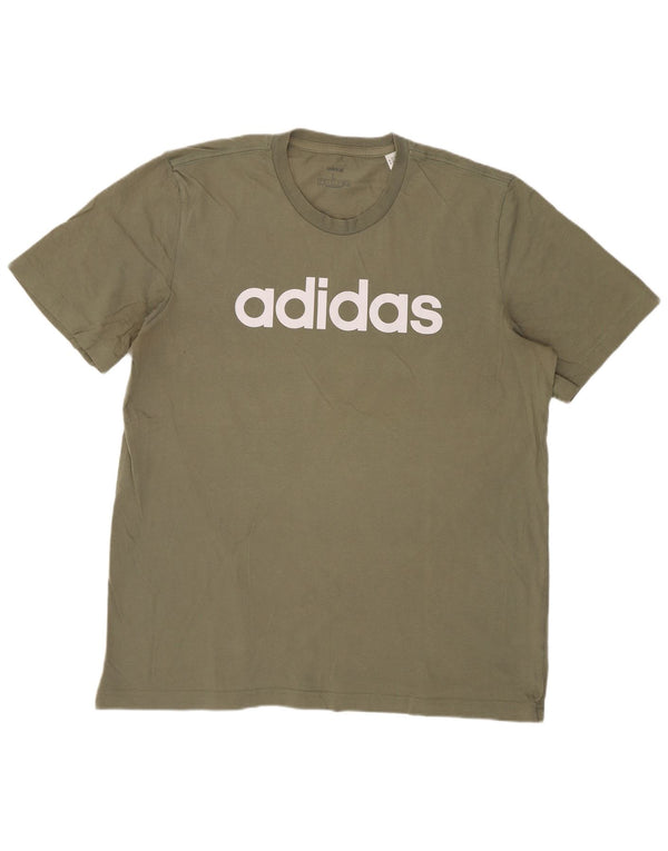 Adidas - Camiseta gráfica para hombre, talla grande, color caqui, algodón