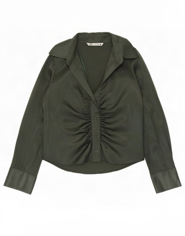 Zara Mujer Blusa Camisera UK 44 Viscosa Verde Medio