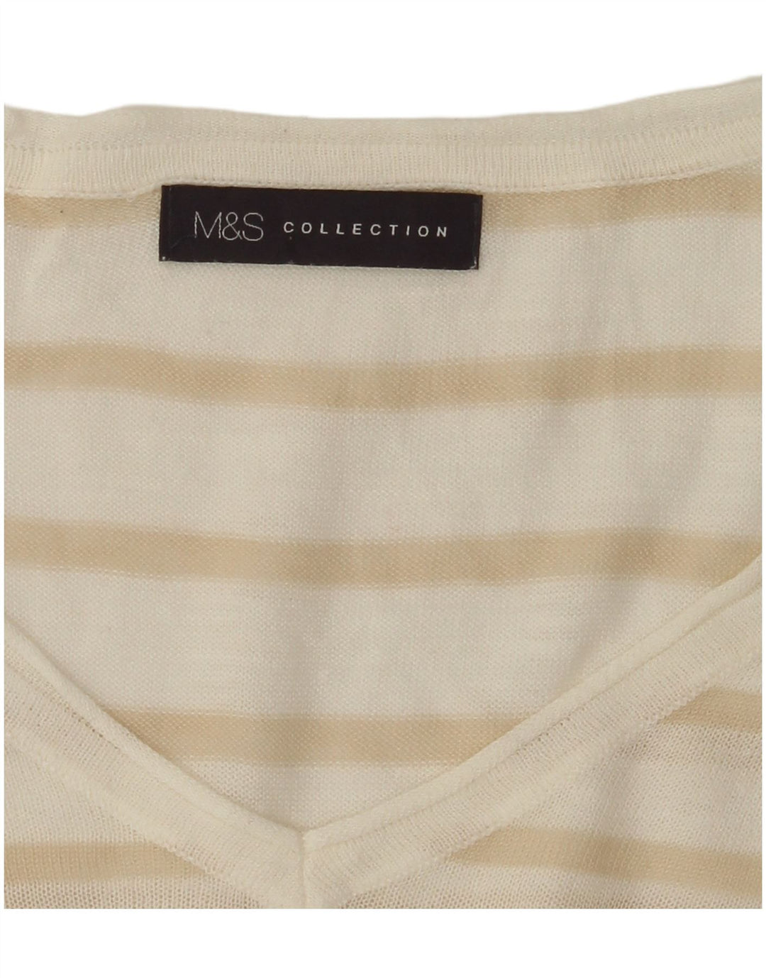 MARKS & SPENCER Suéter con cuello en V para mujer UK 46 Grande Blanco Rayas