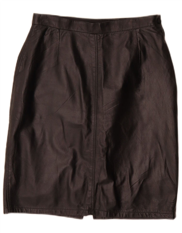 Vintage mujer cuero lápiz falda W26 pequeño negro