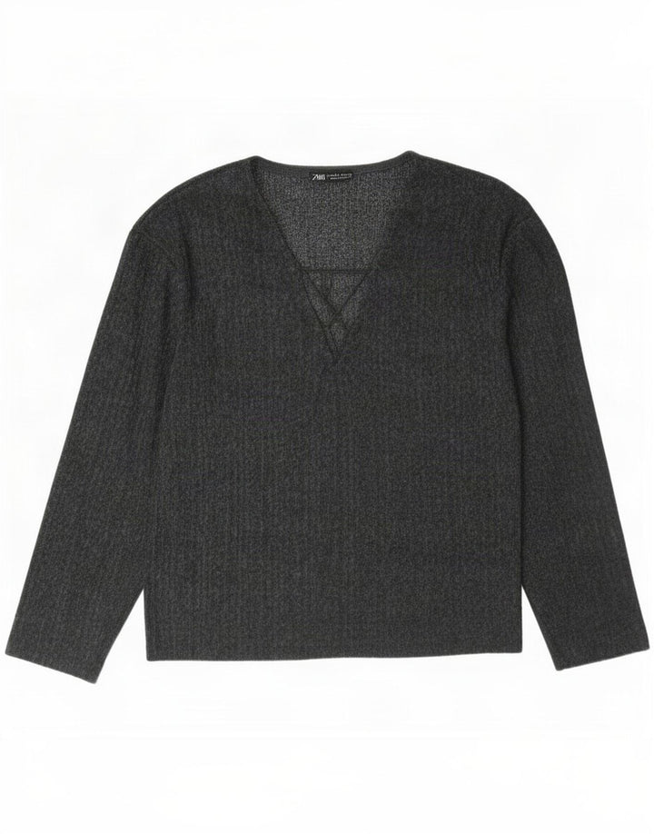 Zara Mujer Top Extragrande Manga Larga UK 10 Small Gris