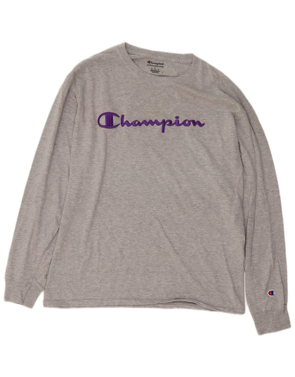 Champion Top gráfico para hombre de manga larga de algodón gris grande