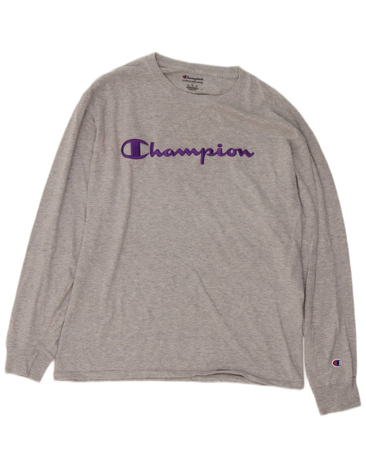 Champion Top gráfico para hombre de manga larga de algodón gris grande