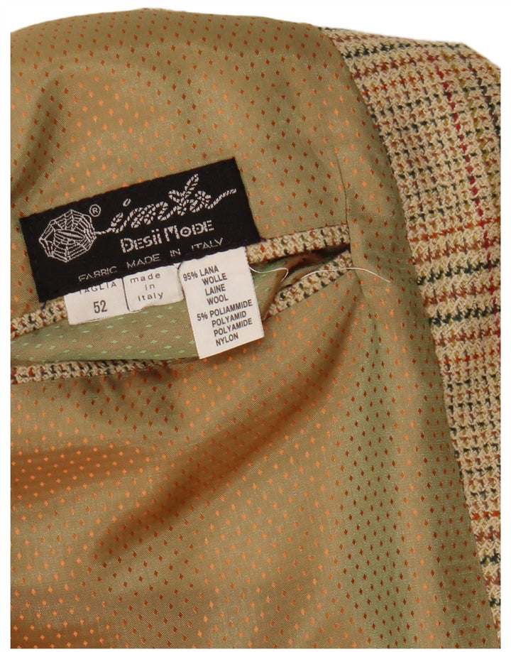 Vintage hombres 2 botones Blazer chaqueta IT 52 XL beige comprobar lana