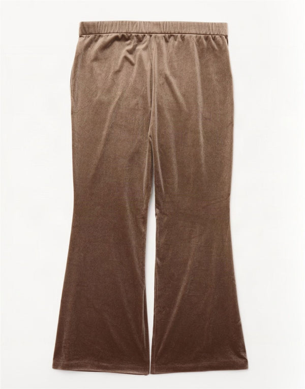 Zara Womens Flare Velour Tracksuit Trousers UK 20 2XL Brown Polyester