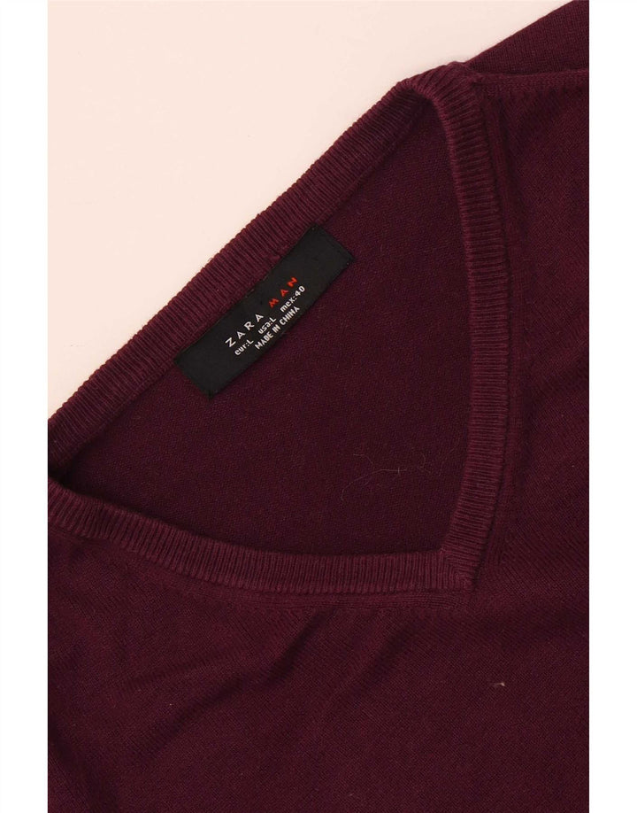 Zara Hombre Jersey Con Cuello En V Jersey Grande Borgoña