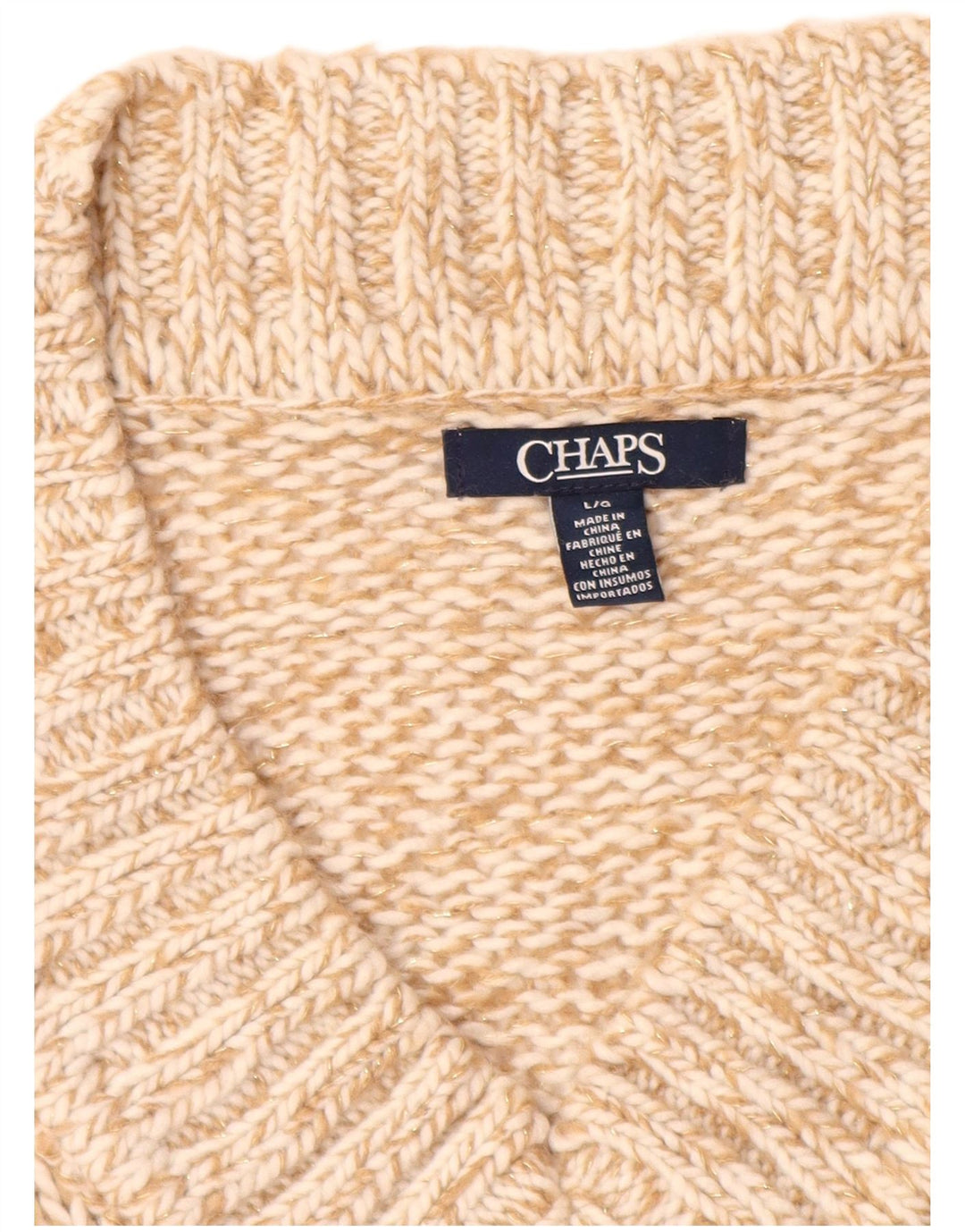 CHAPS Suéter con cuello en V para mujer UK 40 Grande Acrílico moteado beige